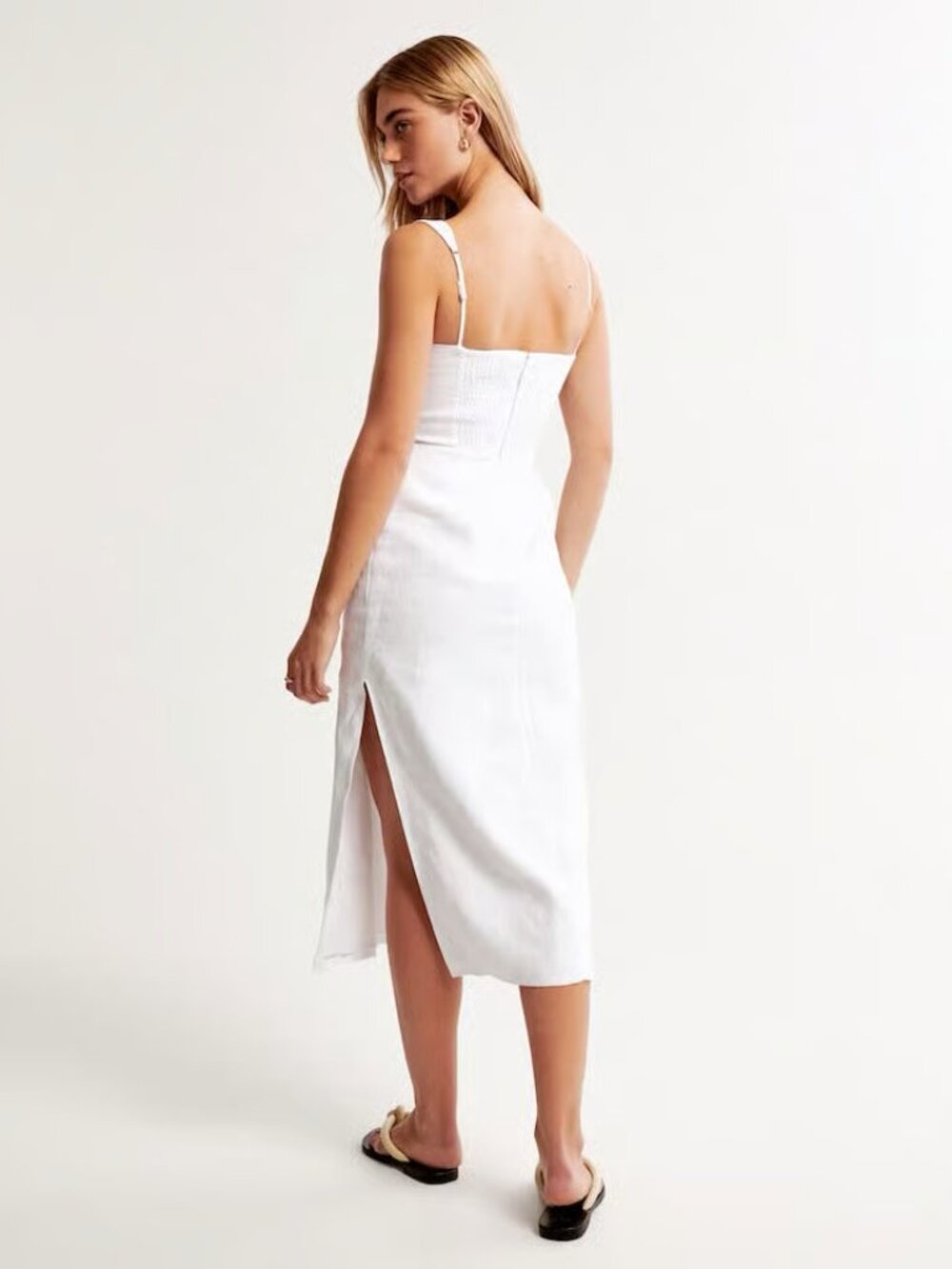 ABERCROMBIE & FITCH linen collection midi dress with side slit in white (S) - Picture 3 of 16
